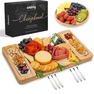 Bamboo Cheese Board Set - Natural Wood Holiday Gift Entertaining